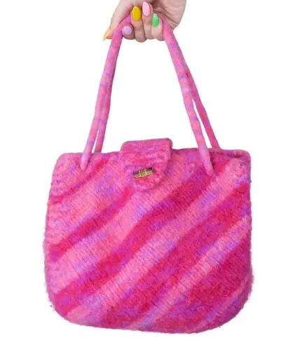 Vintage 90s Pink Wool Satchel Purse