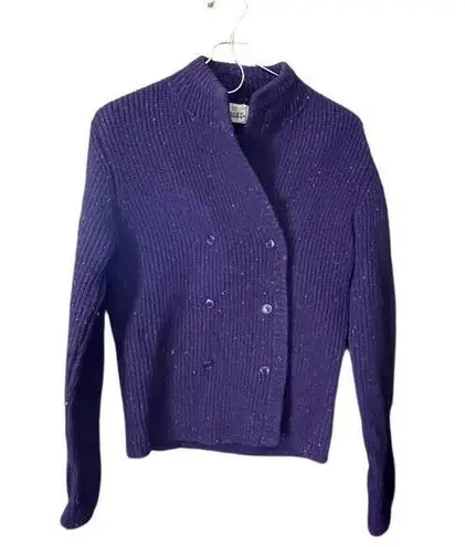 CRAZY HORSE Vintage size M 100% wool purple double breasted cardigan.