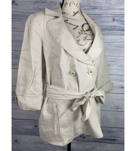 Focus 2000 Trench Pea Coat Womens 10 Belted Lined Linen Blend Mid Length