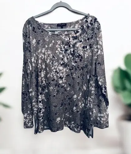 Mario Serrani Women’s Beige Floral Long Sleeve Stretch Tunic Top Size XXL