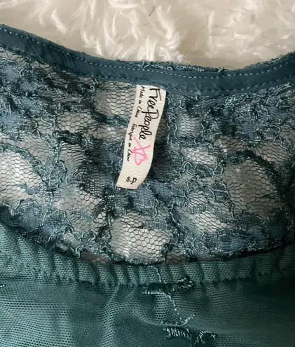 Free People Sheer Emerald Green Embroidered Top size S
