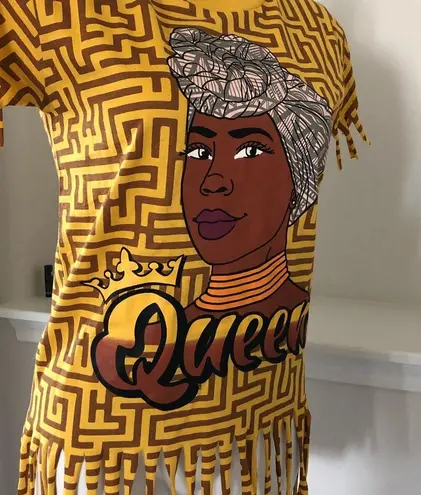 On Fire Queen Graphic Fringe Hem Fendi Print Top Size M NWT