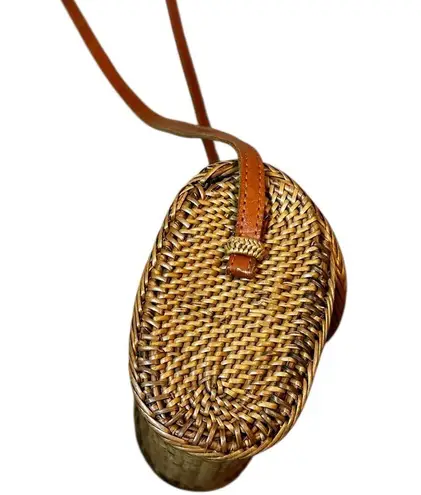 Vintage Rattan Leather Clutch Handbag Purse Boho Crossbody Bag Small
L Brown