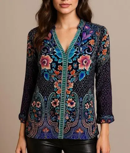 Johnny Was Silk HOUSTEIN CHARMEUSE TUNIC Embroidered NWT (oversized)