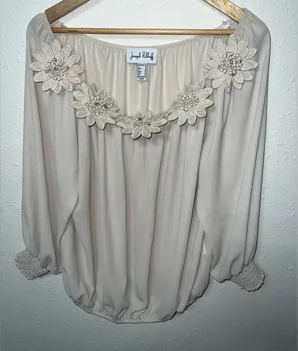 Joseph Ribkoff Off Shoulder Floral Champagne Blouse Women’s Size 12