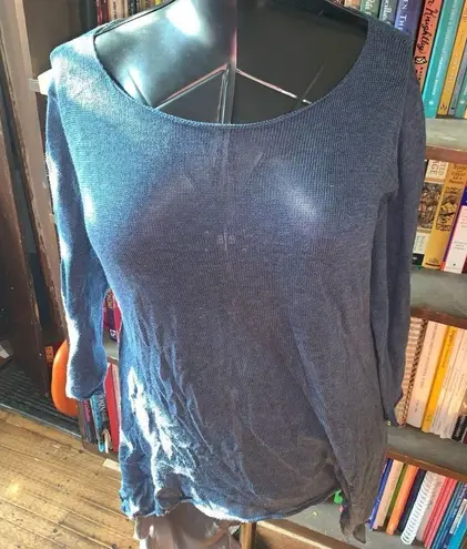 Peruvian Connection L flowy artsy navy blue lightweight sweater
