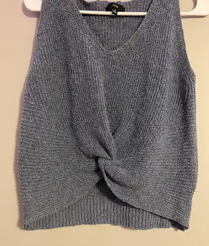 FATE. Blue Front Twist Knot Knit Tank Top