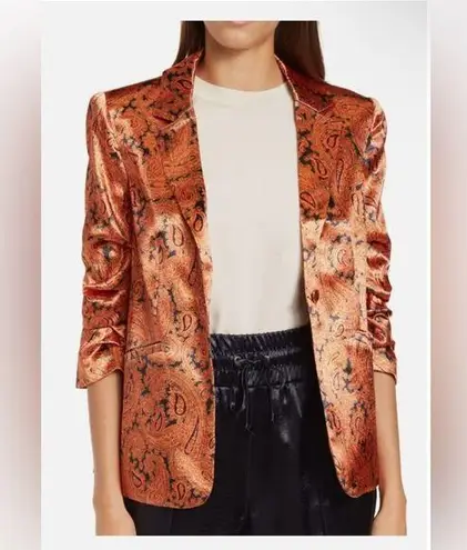 $495 CLINQ A SEPT PAISLEY 3/4 SLEEVE SATIN BLAZER JACKET FLAME MU Orange Size 0