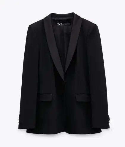 ZARA  DINNER TOXEDO Blazer Jacket w/ Satin Lapel Collar Long Sleeves Black S NEW