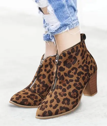 Beast Fashion Leopard Print Ankle Booties