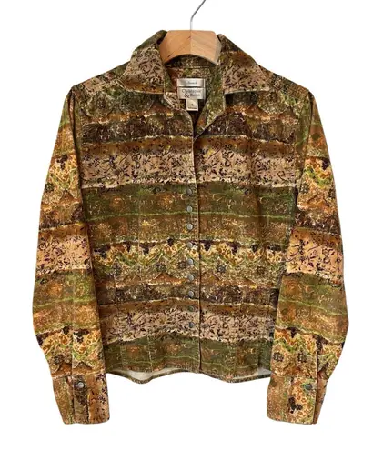 Christopher & Banks Shirt Jacket Womens Size Small Brown Green Long Sleeve Snap