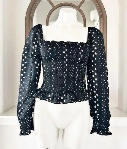 Love Shack Fancy  Russell Smocked Peasant Top, Black Satin, Size S New w/Tag - Image 14