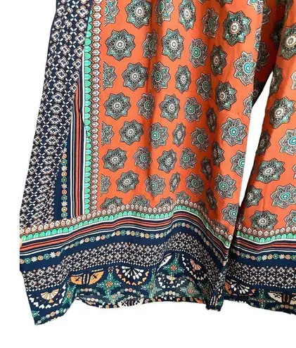 Elevenses Anthropologie Wide Leg Pants Size 12 Boho Flowy Orange Blue Casual