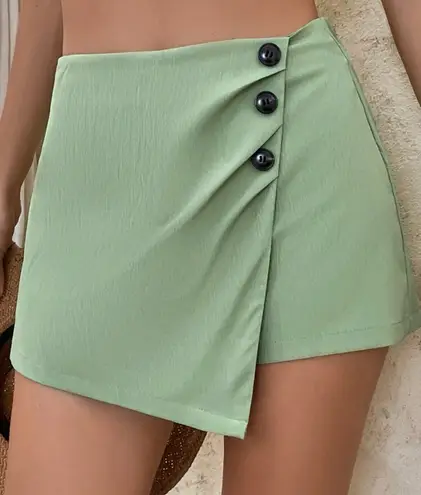 Asymmetrical Hem Button Front Skirt Green - Image 2