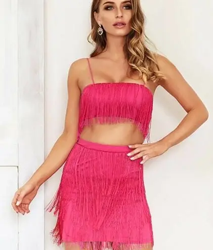 Two Piece Hot Pink Fringe Set Size L $28 From Lydia