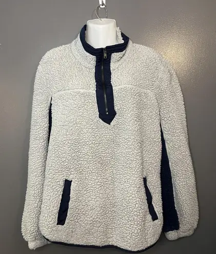 Mia & Tess Sherpa Pullover Womens XL Gray Navy Quarter Zip Fleece Sweater Cozy