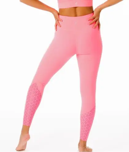 Zyia Active Neon Coral Flower Power Luxe Hi Rise 7/8 Legging Size 8-10