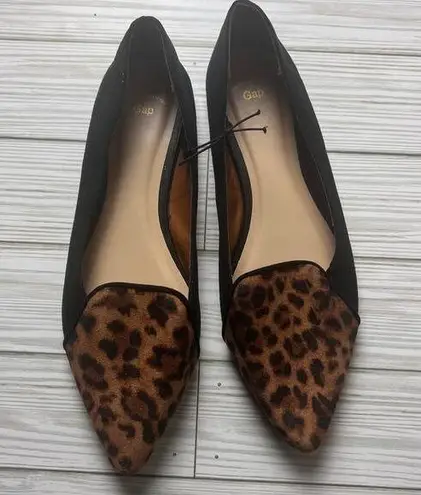 Gap  Women’s  Black and Animal Print Pointed Toe D’Orsay Ballet Flats Sz 7