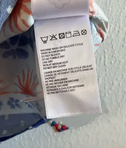 Farm Rio Tank Top Afternoon Breeze Beaded Tassel Tie Cotton Blouse Sz L NWT