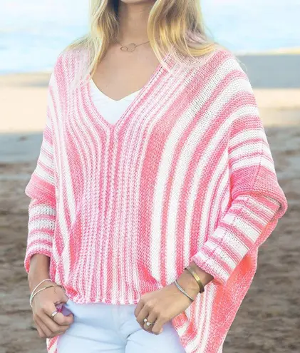 Wooden Ships  Beachcomber Top Cotton Pink White Pullover Open Knit XS Sweater