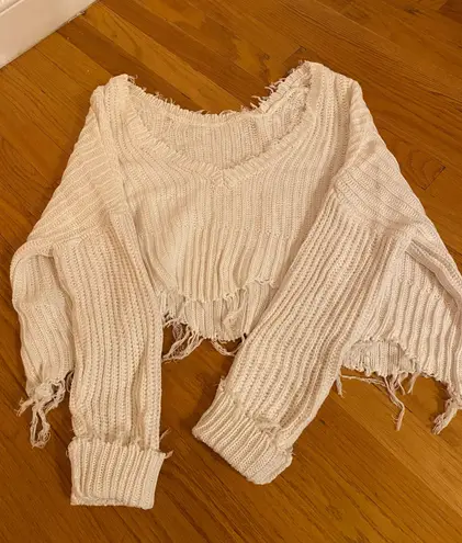 Boutique White Distressed Sweater