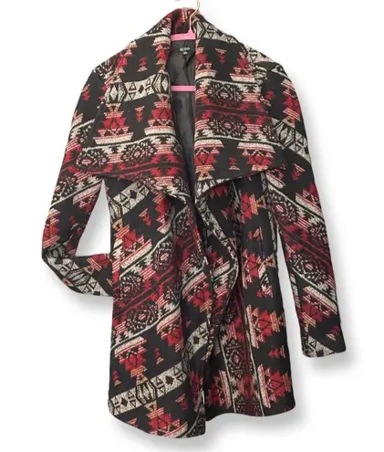 Quinn Large Collared Aztec Design Single Button Coat Black