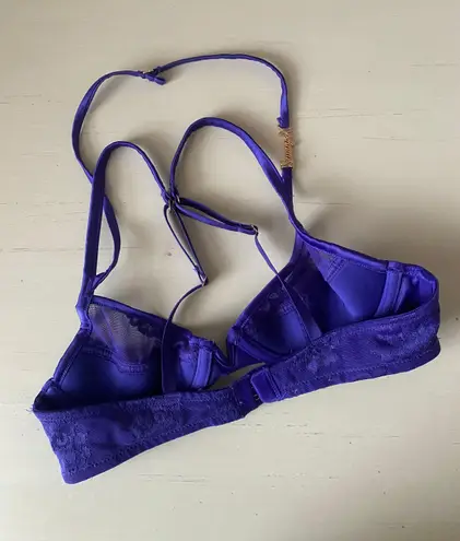 Savage X Fenty purple satin and lace trimmed balconette bra 32A 