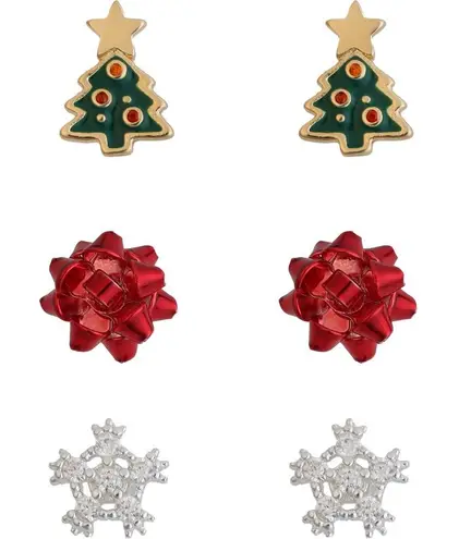 Panacea Set of 3 Christmas Tree, Bow & Snowflake Stud Earrings