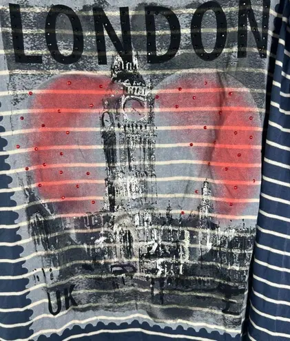 Style & Co  NWT "London" Town Blue & White Vertical Stripes‎ Tshirt Size LG