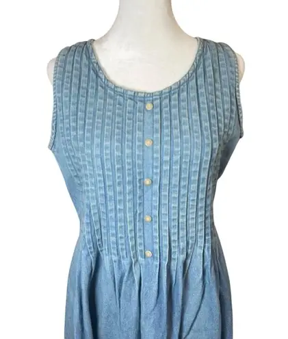 British Khaki Vintage Blue Denim Maxi Dress 100% Cotton Casual Cottage Women’s 6