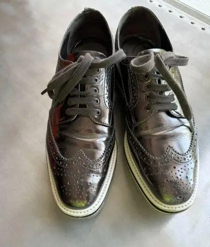 PRADA  Gray Oxford Wingtip Platform Lace Up Shoes SZ 6.5 Italy EUC