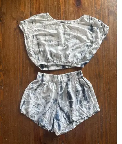 PQ Swim Boho Tie Dyed Lightweight Cropped Top and Shorts Resortwear set, M/L Blue Size M