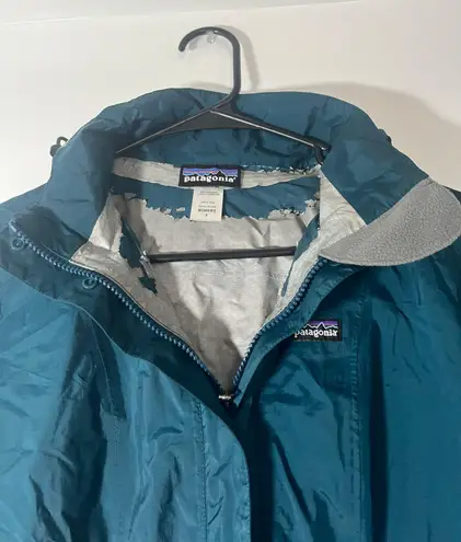 Patagonia Coat Teal Hooded Rain L Casual Outdoor *flawed