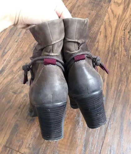 Tamaris • Lizudi ankle boots brown leather booties heeled fleece lined tassel Size 7.5