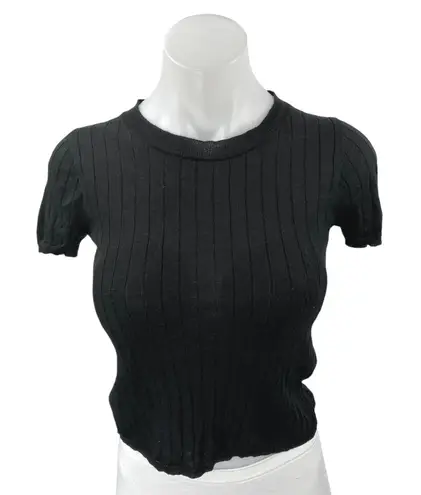 J.Crew Black Silk Cashmere Short Sleeve Ribbed Knit Crew Neck Crop Top Size XS