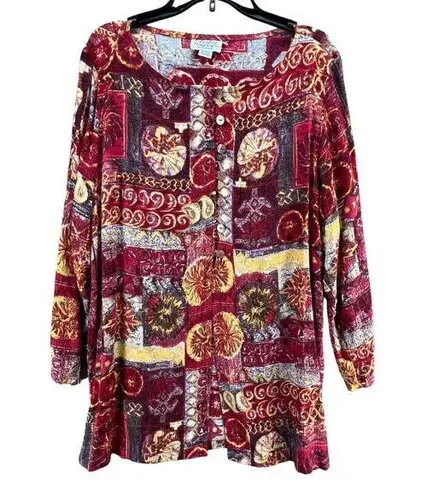 Vintage Christina Fairbanks Shirt Jacket Women XL Red Multi Abstract Boho Retro