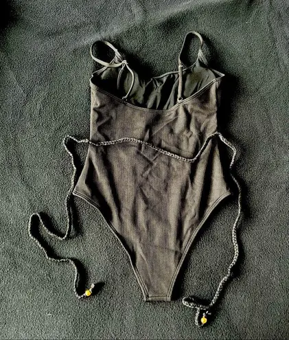 Black rope ribbed monokini one piece Size M
