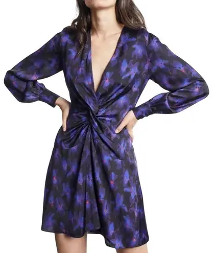 The Kooples Iris Floral Twist Knot Mini Dress Purple Black NWT Size 2