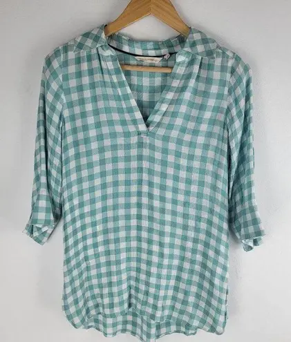 Soft Surroundings Al Fresco Gingham Collar Tunic V-neck Blue Size XS