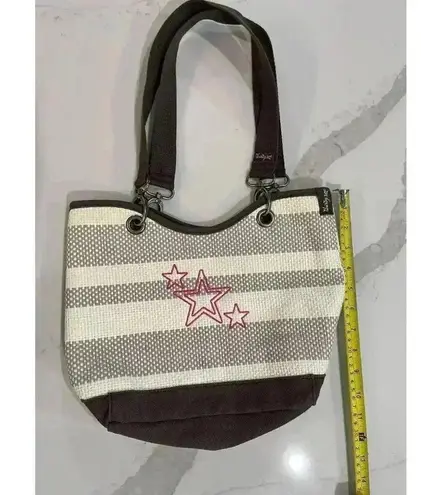 Thirty One Spring Summer Purse Paper Weave Shoulder Bag Brown Ivory Stripe 31