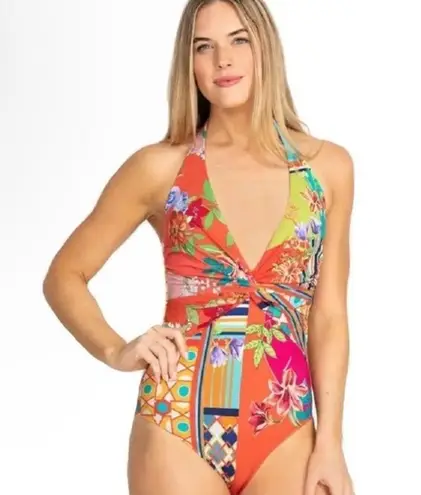 Johnny Was  Color Twist One-piece Orange Halter Swimsuit Size Medium M NWT