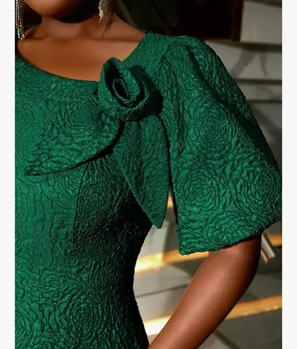 AOMEI Green Textured Midi Dress Puff Sleeve Bow Detail Women’s 4XL NWT Size 4X