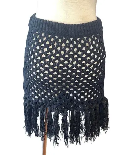 LPA Zene Fringe Mini Skirt in Black Small New Swim Crochet Cover up
