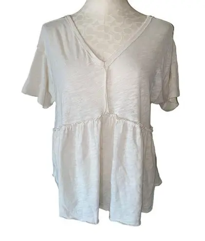 American Eagle Cream V-Neck Tie Back Peplum Babydoll Top Size Medium