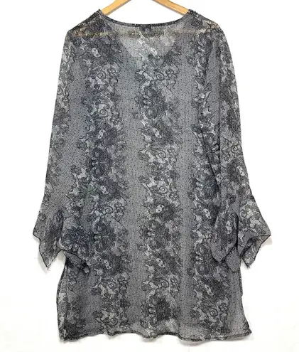 Yuka Beach Chiffon Large Bell Sleeve Coverup Dress Swim Pool Summer Sheer Sequin Black