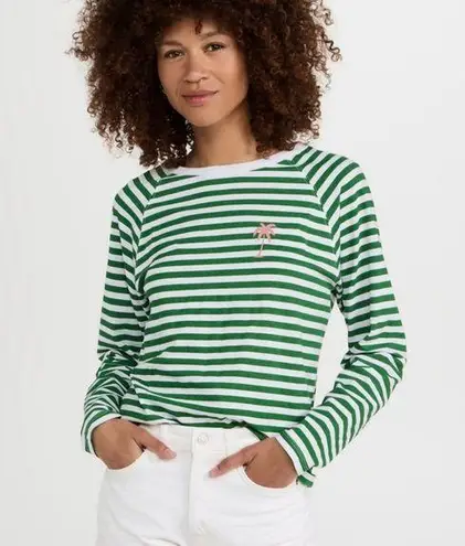 South Parade Lenny Palm Tree Green and White Stripe Long Sleeve Top Size S