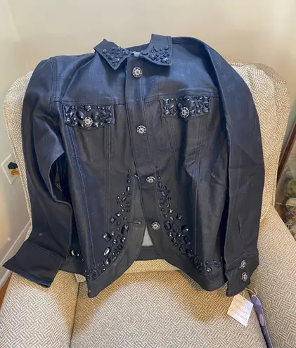 Diane Gilman Black Denim Jacket With Bling NWT