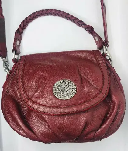 Lucky Brand  Burgundy Red Leather Braided Strap Flap Purse Handbag Heart Closure