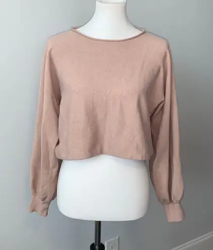 On Twelfth Tan Crew Neck Cropped Long Sleeve Sweater Women's Sz Medium