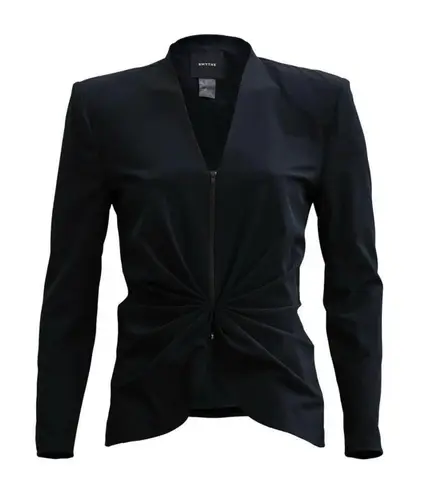 Smythe Long Sleeve Ruched Top w/ Front Zipper & Shoulder Pads SZ 2 Black Blazer